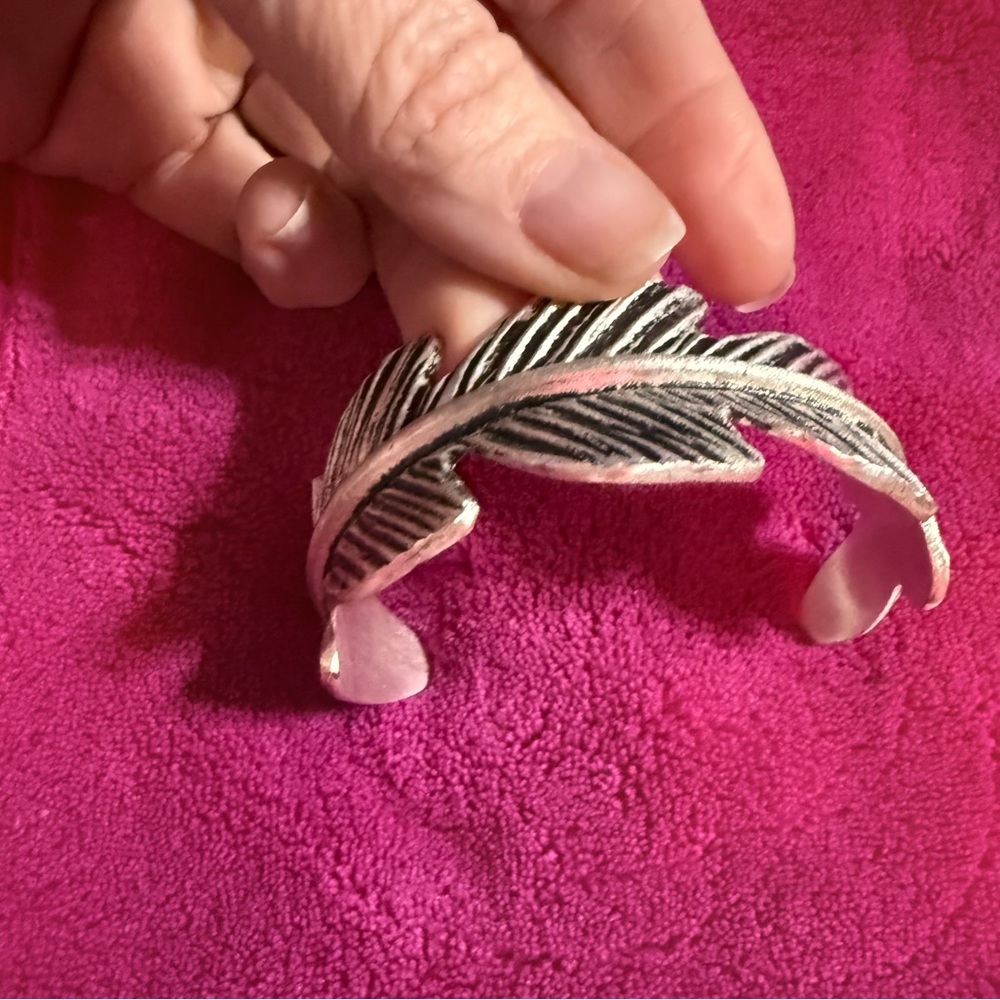 Rustic Cuff Silver Feather Bracelet - image 3